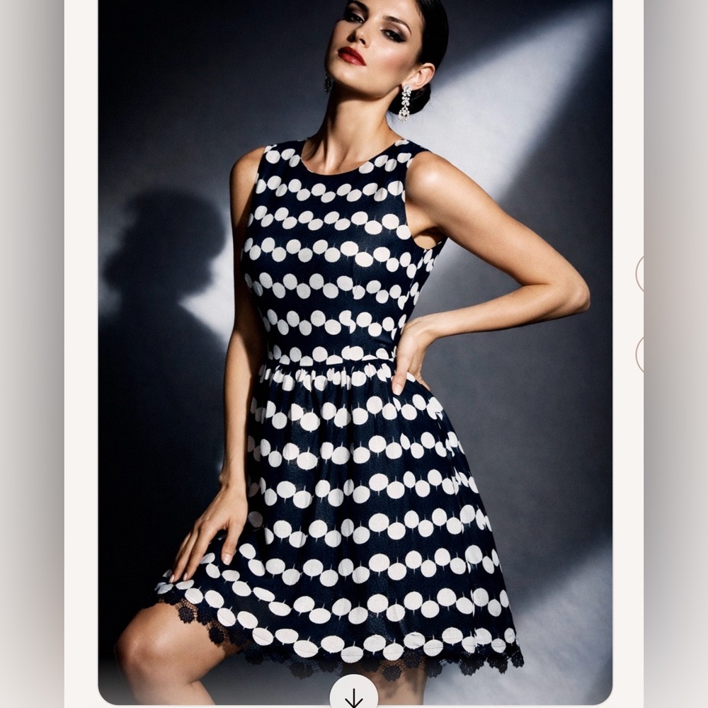 Betsey Johnson Black & White Fit and Flare Elegant Lace Dress. Size 14.
